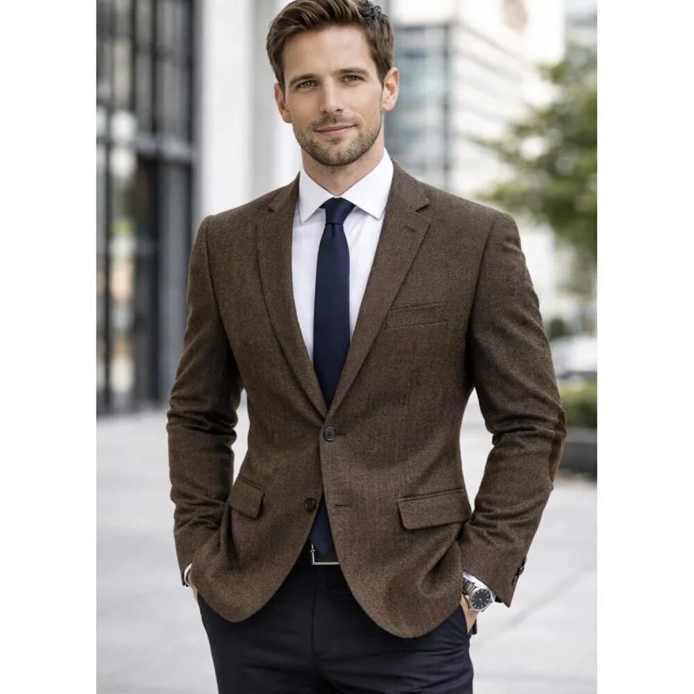 Calvin Klein Mens Sport Coat Blazer 46R Extreme Slim Fit Brown Wool Silk Blend
